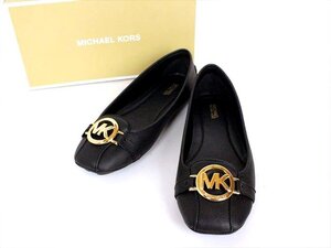 極美品未使用級☆MICHAEL KORS【マイケルコース】PUレザー フラットシューズ パンプス☆合皮☆8☆25cm☆ブラック☆ロゴ☆レディース☆