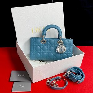 未使用保管品 箱 袋付き Christian Dior ディオール レディディージョイ レザー 本革 2way ショルダーバッグ ハンドバッグ ブルー 96161