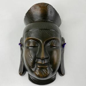 木製　お面　仏像　飾り・壁掛け用　漆塗り？仕上げ　長さ約19cm / 工芸品　茶道具　インテリア【SB01816S7】