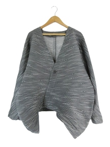 イッセイミヤケ ISSEY MIYAKE ジャケット ノーカラー 前開き 長袖 ボーダー 変形 グレー系 IM26FO675 size2 QQQ レディース