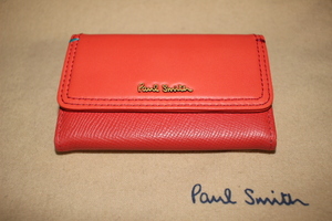 ☆PWU582-コ②　新品本物即決　ポールスミス　Paul Smith　牛革　エンボスＷステッチ　名刺入れ　カードケース　コラル