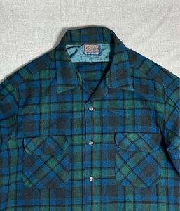 50s 60s ビンテージ ペンドルトン オンブレ ウール シャツ XL ダークカラー ブルー グリーン ブラック pendleton ボックスボート USA製 