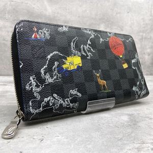 【極美品 近年モデル 限定品 希少品】LOUIS VUITTON ルイヴィトン ジッピーウォレット 長財布 ラウンド ダミエ 地図マップ N40204 ブラック