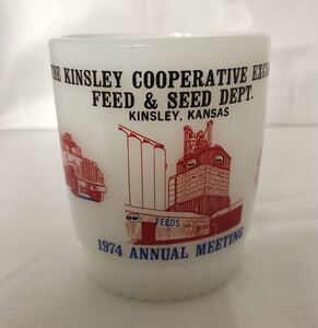 ファイヤーキング Fire King ”THE KINSLEY COOPERATIVE EXCHANGE FEED & SEED DEPT” KINSLEY, KANSAS スタッキングマグ