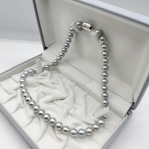 【真多麻級!!】アコヤ あこや ブルー パール ネックレス 8.5mm〜9mm 45cm SILVER 刻印 47.8g 本真珠 akoya pearl jewelry necklace 大珠