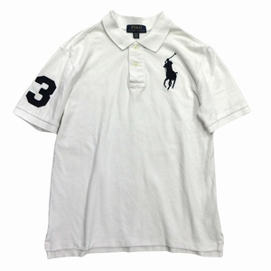 ポロ ラルフローレン POLO RALPH LAUREN ビッグポニー 刺しゅう ポロシャツ M (10-12) 150/76 白 ネイビー 紺 レディース キッズ ♪１