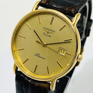 1円～ LONGINES ロンジン Presence プレザンス 156 6801 ゴールド 純正尾錠 クォーツ メンズ腕時計 稼働品