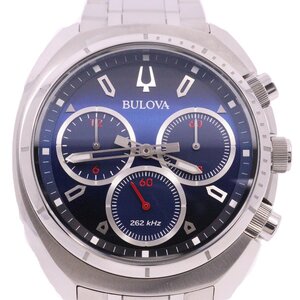 BULOVA ブローバ カーブコレクション クロノグラフ クォーツ メンズ 腕時計 青文字盤 純正SSベルト 96A185【いおき質店】