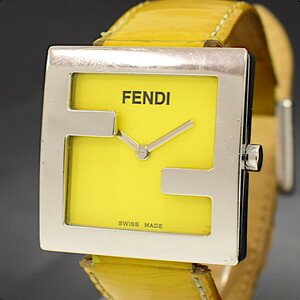 1円 ◆稼働品 美品 FENDI フェンディ レディース腕時計 FFロゴ 012-4000L-050 クオーツ イエロー文字盤◆E.Brr.hP-18