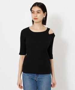 AZUL BY MOUSSYDESIGN CUT RIB TOPS/デザインカットリブトップスブラック　肩空き　ニット 黒