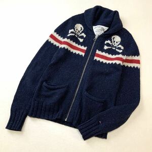 良品 TOMMY HILFIGER トミーヒルフィガー ドクロ ショールカラー カウチンニット ローゲージ メンズ Sサイズ ネイビー