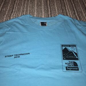 即決16ss supreme × the north face Steep Tech Tee 水色 Mサイズ シュプリーム Ｔシャツ