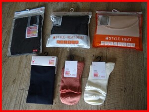 UNIQLO　ヒートテック ショートパンツ　タイツ　ソックス　リブレースハイネックT　UネックT　WOMENS　Mサイズ　6点セット　2410★SM-1804