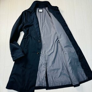 美品/52 XL-XXL相当★アルマーニ/ARMANI COLLEZIONI 艶ナイロン ステンカラーコート ロング丈 ジャケット 中綿 ロゴパイピング 黒 ブラック