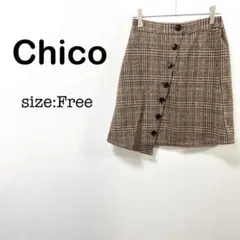 chico チコ ミニスカート ひざ丈 韓国 チェック柄 ブラウン Free