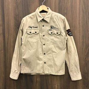 ｉｎｄｉａｎ Ｍｏｔｏｒｃｙｃｌｅ インディアン メンズ Ｌ コットン シャツ 長袖 ベージュ モーターサイクル 綿 洋品紳士服/208