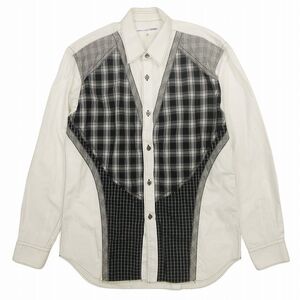 美品 12AW コムデギャルソンシャツ COMME des GARCONS SHIRT チェック パターン 切り替え シャツ カットソー トップス 長袖 W20044 XS