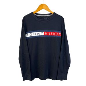 ※H TOMMY HILFIGER トミーヒルフィガー コットンロンT 長袖Tシャツ ブラック ロゴ メッシュ クルーネック 表記S メンズS〜M相当