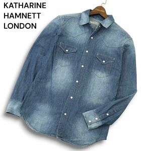 KATHARINE HAMNETT LONDON キャサリン ハムネット 通年 USED加工★ 長袖 ウエスタン デニム シャツ Sz.M　メンズ　A4T10189_9#C