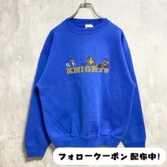 古着 used　TULTEX　タルテックス　長袖クルーネック刺繡スウェット　トレーナー　USA製　KNIGHTS　騎士　青　ブルー