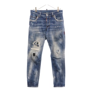 ディースクエアード 18SS SKATER JEAN ダメージ ペイント ストレッチ スリム テーパード デニム パンツ インディゴ S71LB0452 S30342