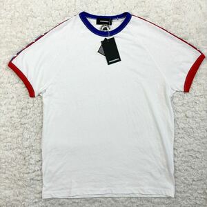 『新品タグ付き！』イタリア製 DSQUARED2 ディースクエアード 袖プリント入り 半袖 Tシャツ ホワイト 白 L トリコロール 未使用