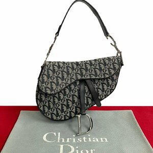 極 美品 Christian Dior ディオール サドルバッグ トロッター ロゴ キャンバス レザー 本革 ハンドバッグ セミ ショルダーバッグ 30422