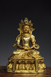 ▽鴻▽ 銅製 塗金 觀音菩薩像 置物 古賞物 中国古玩 中国古美術