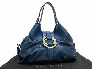 1円 ■極美品■ BVLGARI ブルガリ チャンドラ レザー トートバッグ ショルダーバッグ ハンドバッグ レディース ブルー系 FB5027