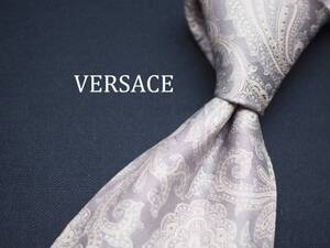 美品【VERSACE ヴェルサーチ】 C1422 ペイズリー シルバー SILK ブランド ネクタイ 古着 良品