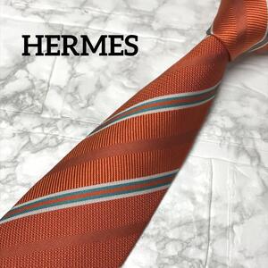 HERMES エルメス ネクタイ　ストライプ　オレンジ　ビジネス　スーツ　シャツ　カフス