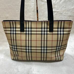 BURBERRY LONDON バーバリーロンドン　ノバチェック　PVC レザー トートバッグ 肩掛け 本革 ファスナー開閉　A4OK 黒　ブラック　大容量