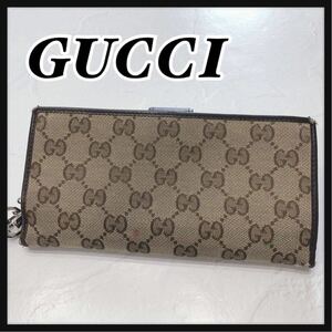 ☆GUCCI☆ グッチ 長財布 財布 ウォレット ベージュ ブラウン キャンバス GGキャンバス GG柄 ラウンドファスナー レディース 送料無料