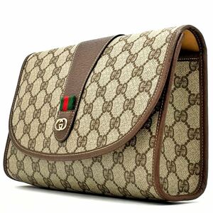 1円【極美品】GUCCI グッチ クラッチバッグ セカンド ハンドバッグ シェリーライン GG柄 ゴールド金具 PVCレザー ブラウン レディース