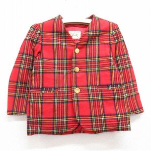 【30%OFF】古着 長袖 ウール ジャケット キッズ ボーイズ 子供服 70s 赤他 レッド タータン チェック 23oct17 3OF