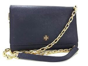 1円 ■美品■ TORY BURCH トリーバーチ レザー ショルダーバッグ ショルダーウォレット レディース ネイビー系 BM4101