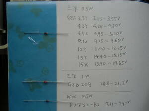 三洋　ＮＥＣ　ツェナーダイオード（GZA3.3Y,　ＲＤ7.5E　等）　どれも　１０本 ２００円