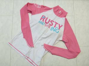 完売 ラスティ(RUSTY)★ ピンク×白×水色　ラッシュガード　パーカジャケット　M