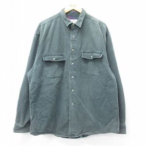 XL/古着 エディーバウアー 長袖 ブランド シャツ メンズ 90s ロング丈 コットン 緑 グリーン 内側フランネル 25jan07 中古 トップス