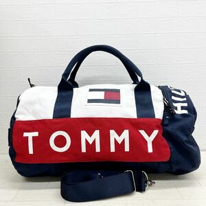 1450◎ TOMMY HILFIGER トミーヒルフィガー ボストン バッグ 鞄 ハンド ショルダー 斜めがけ 2way ネイビー ホワイト レッド メンズ