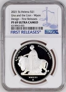 2021年 セントヘレナ ウナとライオン 1ポンド 1オンス プルーフ 銀貨 NGC PF69 ULTRA CAMEO First Releases マスターピースコレクション