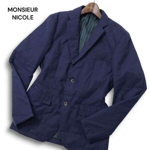 MONSIEUR NICOLE ムッシュ ニコル 秋冬 中綿★ 裏地ストライプ アンコン テーラード ジャケット Sz.48　メンズ ネイビー　C4T10556_B#N