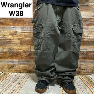 Wrangler ラングラー ダブルニーカーゴパンツ w38 グリーン カーキ 緑 古着 ペインターパンツ ワークパンツ メンズ オーバーサイズ 極太