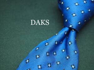 美品【DAKS ダックス】 C1006 ブルー ITALY SILK ブランド ネクタイ 古着 良品