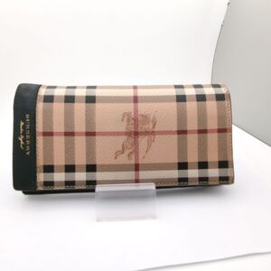 BURBERRY バーバリー 二つ折り長財布 ベージュ×ブラック ノバチェック PVCレザー ◆3105/高林店 T