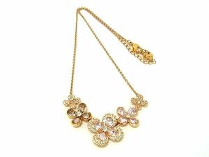 1円 ■極美品■ SWAROVSKI スワロフスキー ラインストーン ネックレス ペンダント アクセサリー レディース ゴールド系×ピンク系 AZ3094