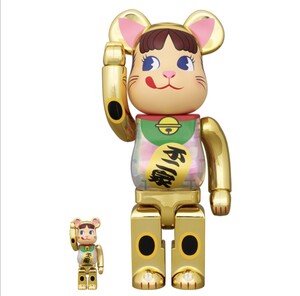 BE@RBRICK 招き猫 ペコちゃん 金メッキ 蓄光ミルキー入り 100％&400％ ベアブリック フィギュア 新品未開封 メディコム・トイ MEDICOM TOY