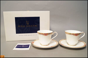 1334-ロイヤルドルトン◆DARJEELING ダージリン カップ＆ソーサー ペア 2客 金彩 箱付 ROYAL DOULTON