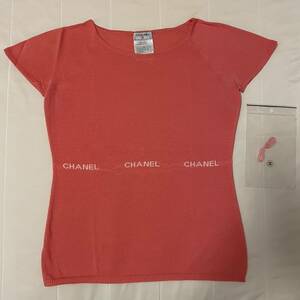 CHANEL シャネル ロゴ ニット Ｔシャツ 半袖 トップス カットソー サーモンピンク