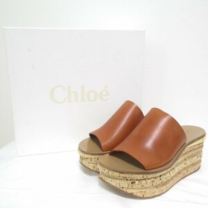 美品 Chloe クロエ CAMILLE カミーユ レザー ウェッジソール 厚底 サボサンダル ミュール CH24561 38 24.5cm相当 キャメル